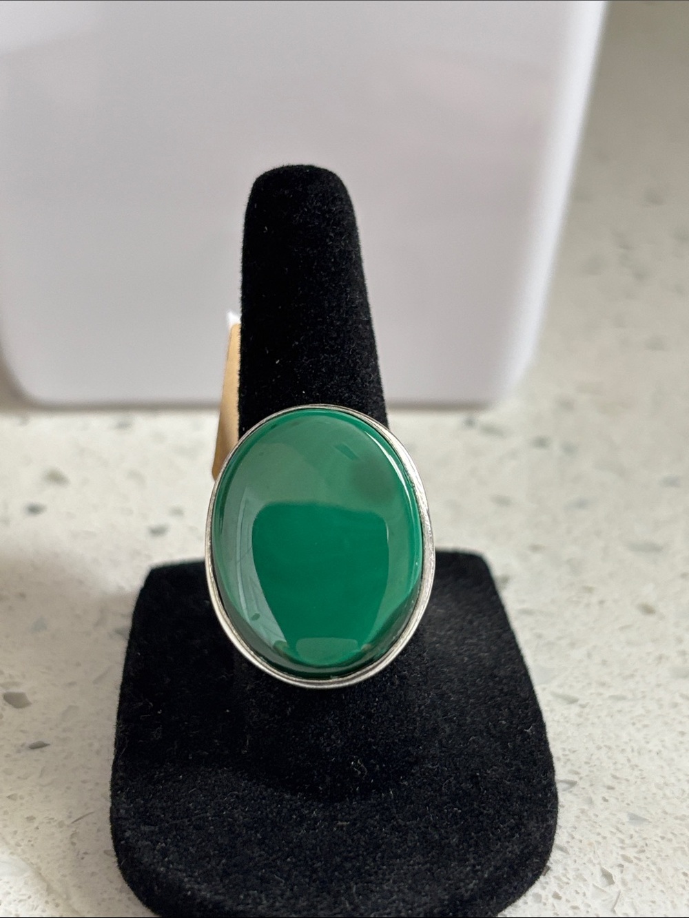 Sterling Green Oval Malachite Gemstone Ring Size 7